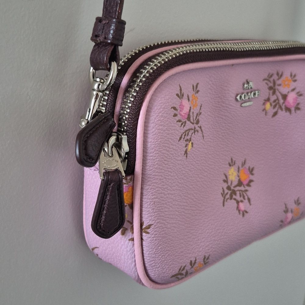 COACH Sadie Crossbody Clutch With Cross Stitch Floral Print F22836 Lavender Pink - Picture 6 of 17